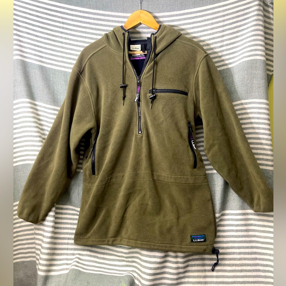 LL Bean Women’s Polartech WindBloc Series Green Long Fleece Hoodie Size Medium